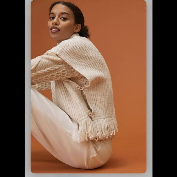 Anthropologie Fringed Mock Neck Sweater Vest Small - Picture 2 of 11